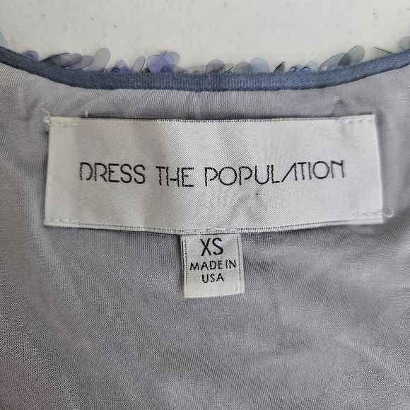 Dress The Population Leah Sequin Blue Iridescent Mini Dress XS - Picture 5 of 10